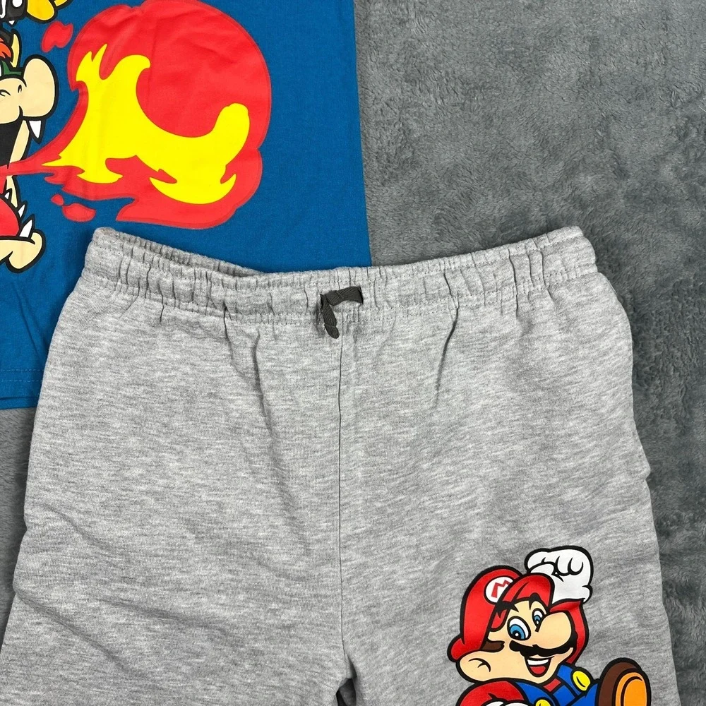 Super Mario Boys 2 Piece T-Shirt and Shorts Set Blue Gray Graphic Size 10/12